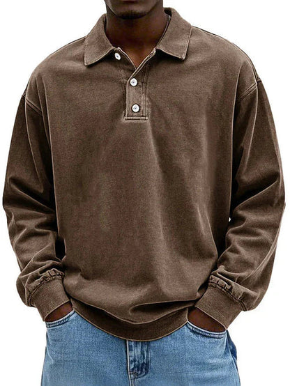 Sweat-shirt Polo - Pull à boutons pour homme, coupe décontractée