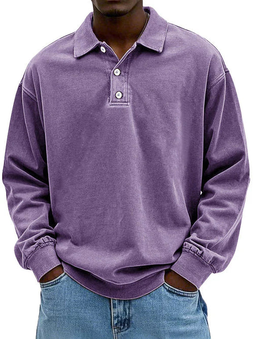 Sweat-shirt Polo - Pull à boutons pour homme, coupe décontractée