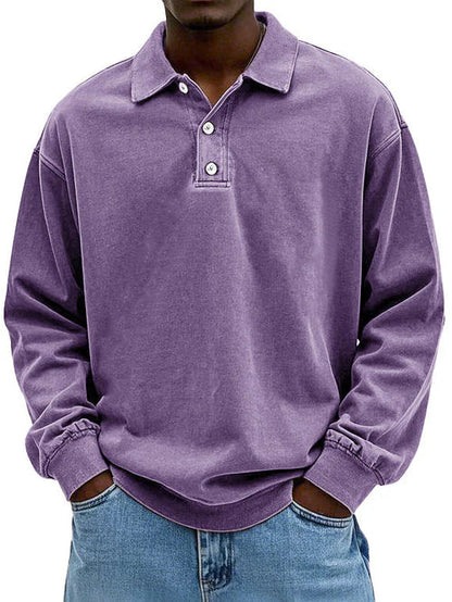 Sweat-shirt Polo - Pull à boutons pour homme, coupe décontractée