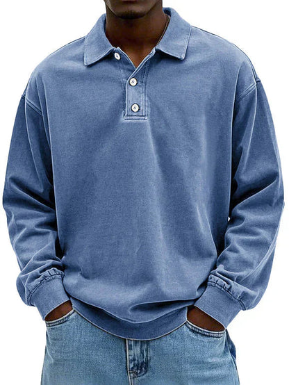 Sweat-shirt Polo - Pull à boutons pour homme, coupe décontractée
