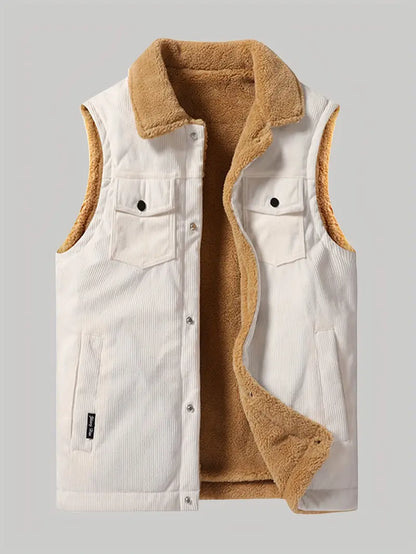 Corduroy Weste - Herren Freizeit Weste mit Sherpa Fleece-Futter für den Herbst