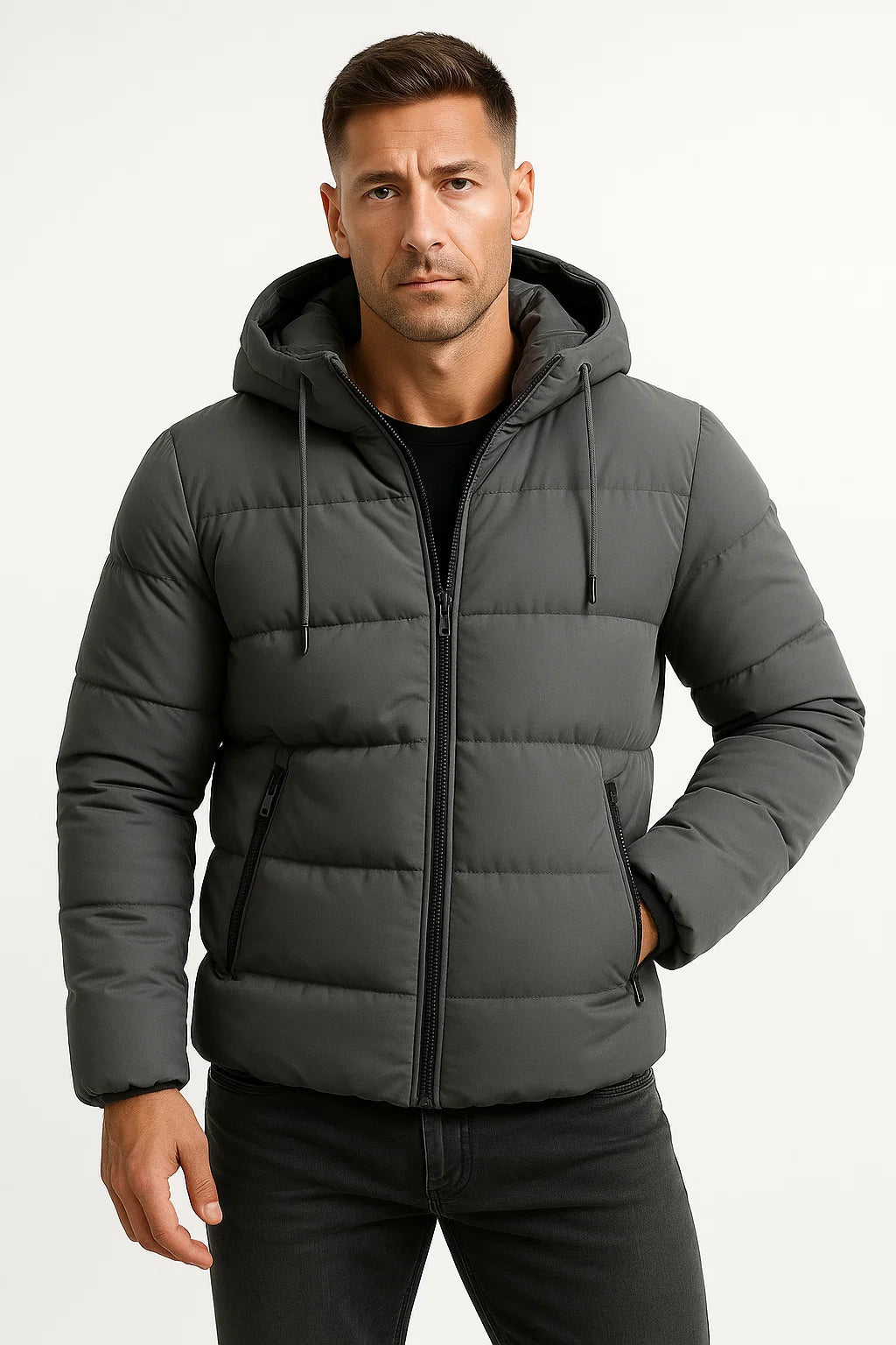 Pufferjacke mit Kapuze pour hommes – Manteau d'hiver isolé