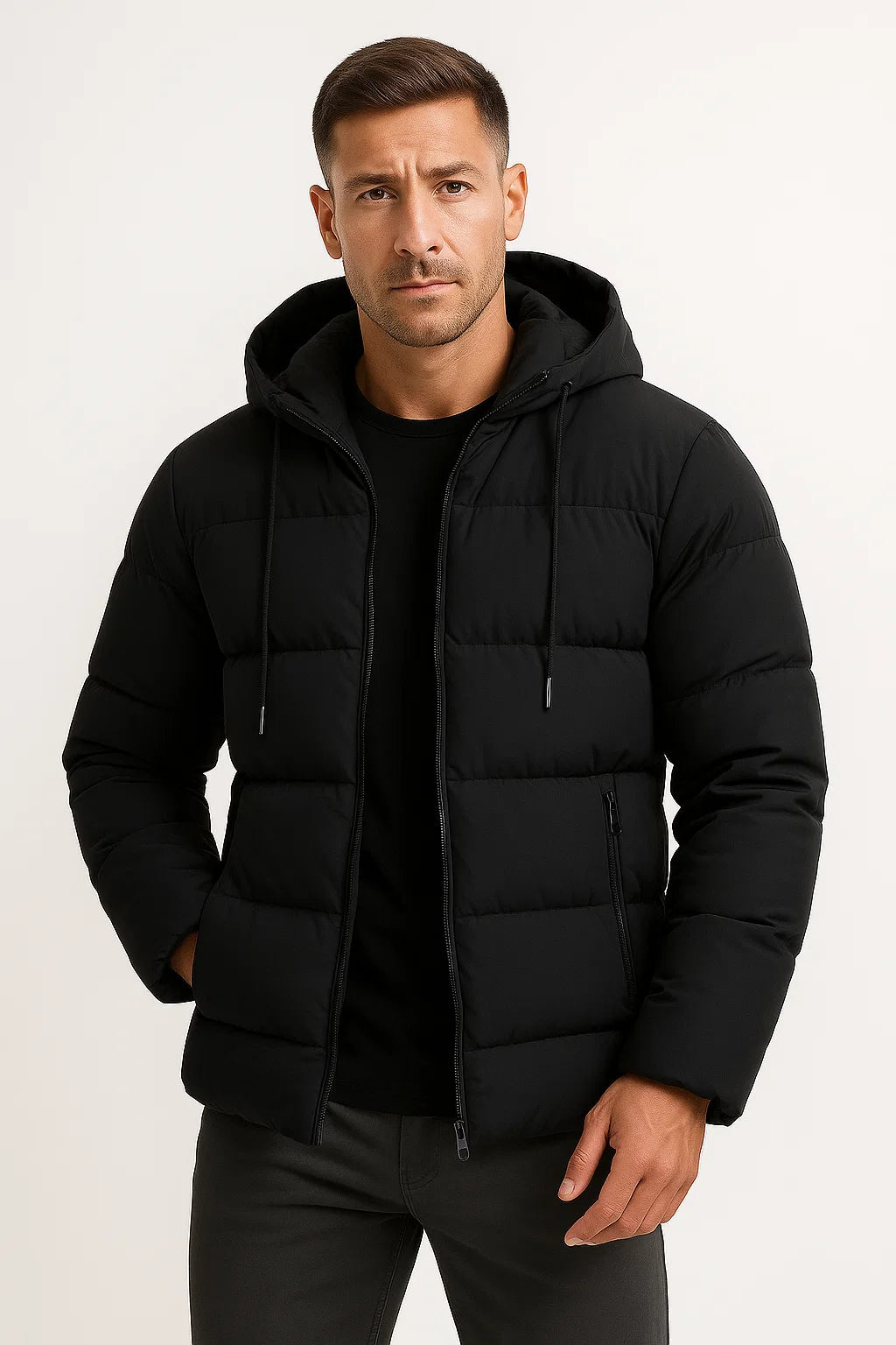 Pufferjacke mit Kapuze pour hommes – Manteau d'hiver isolé