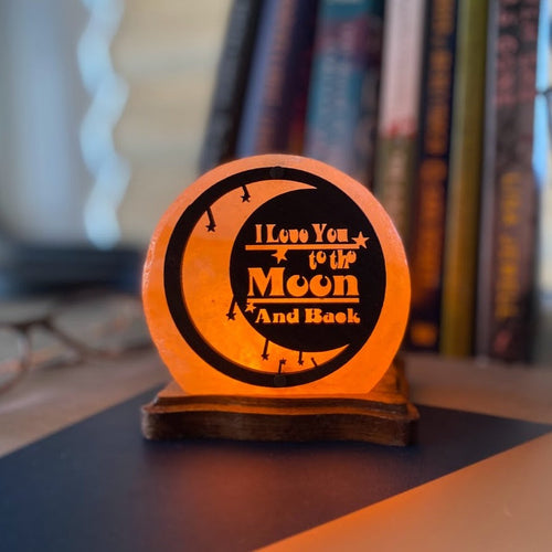 Lampe de sel de l'Himalaya Mini USB « Je t'aime jusqu'à la lune et retour » - Veilleuse et décoration intérieure