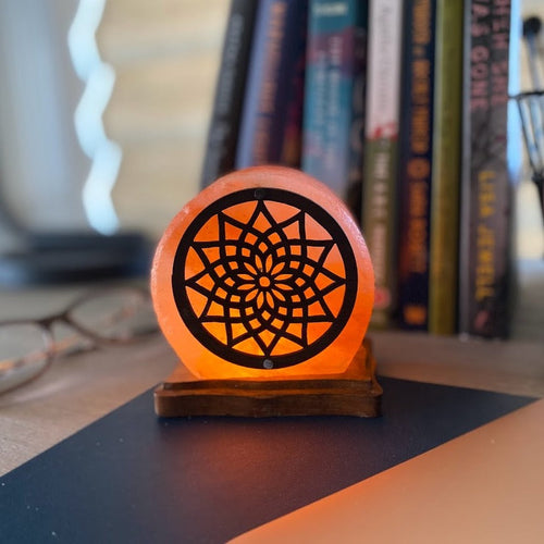 Lampe de sel de l'Himalaya Mandala USB - Purificateur d'air naturel et veilleuse relaxante