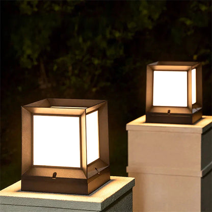 Lampadaire cubique noir moderne pour extérieur | Lampe pilier élégante pour jardin