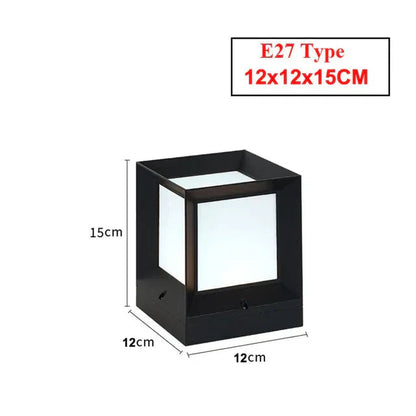 Lampadaire cubique noir moderne pour extérieur | Lampe pilier élégante pour jardin