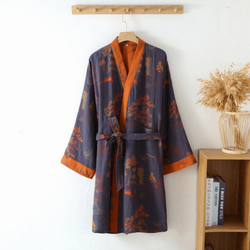 Kimono Baumwollgaze Bademantel – Retro-Bademantel im Unisex-Design