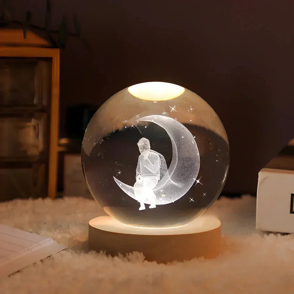 Lampe de nuit LED - Verre à cristal 3D - USB