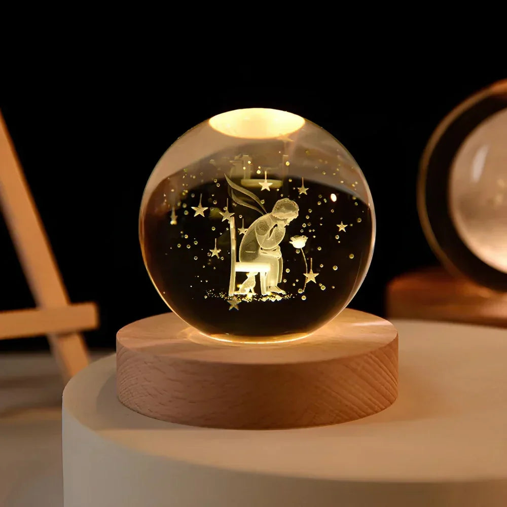 Lampe de nuit LED - Verre à cristal 3D - USB