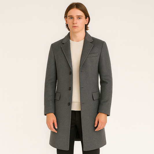 Trenchcoat - Herren Einreiher Mittellanger Wollmantel