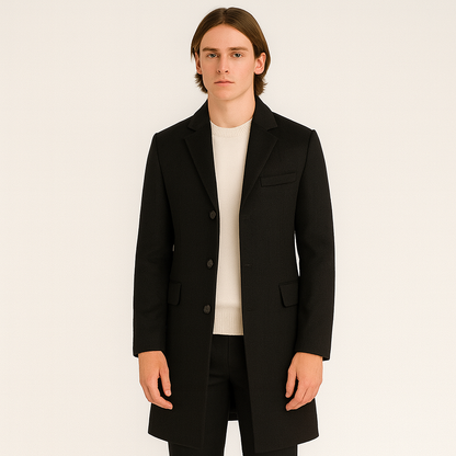 Trenchcoat - Herren Einreiher Mittellanger Wollmantel