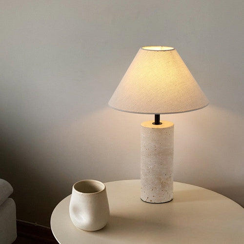 Lampe de table moderne et minimaliste avec base en marbre et abat-jour en lin
