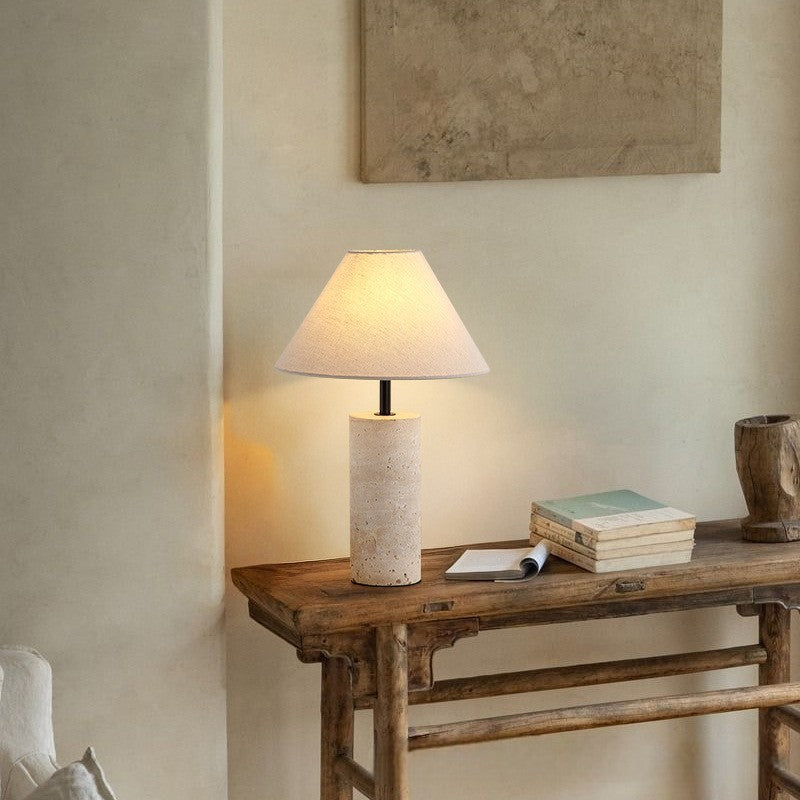 Lampe de table moderne et minimaliste avec base en marbre et abat-jour en lin