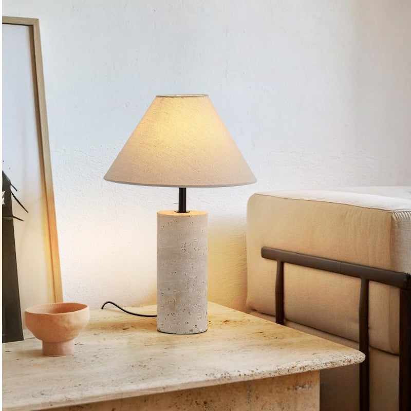 Lampe de table moderne et minimaliste avec base en marbre et abat-jour en lin