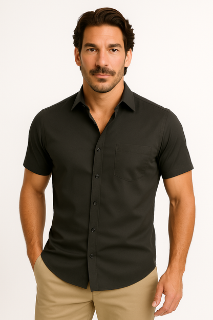 Kurzarmhemd - Ourlet boutonné slim-fit pour hommes