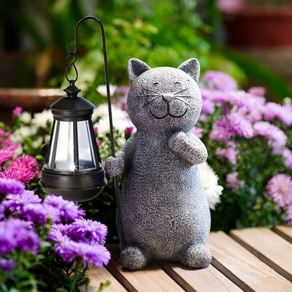 Statue de chat solaire pour jardin | Décoration extérieure peinte à la main pour jardin