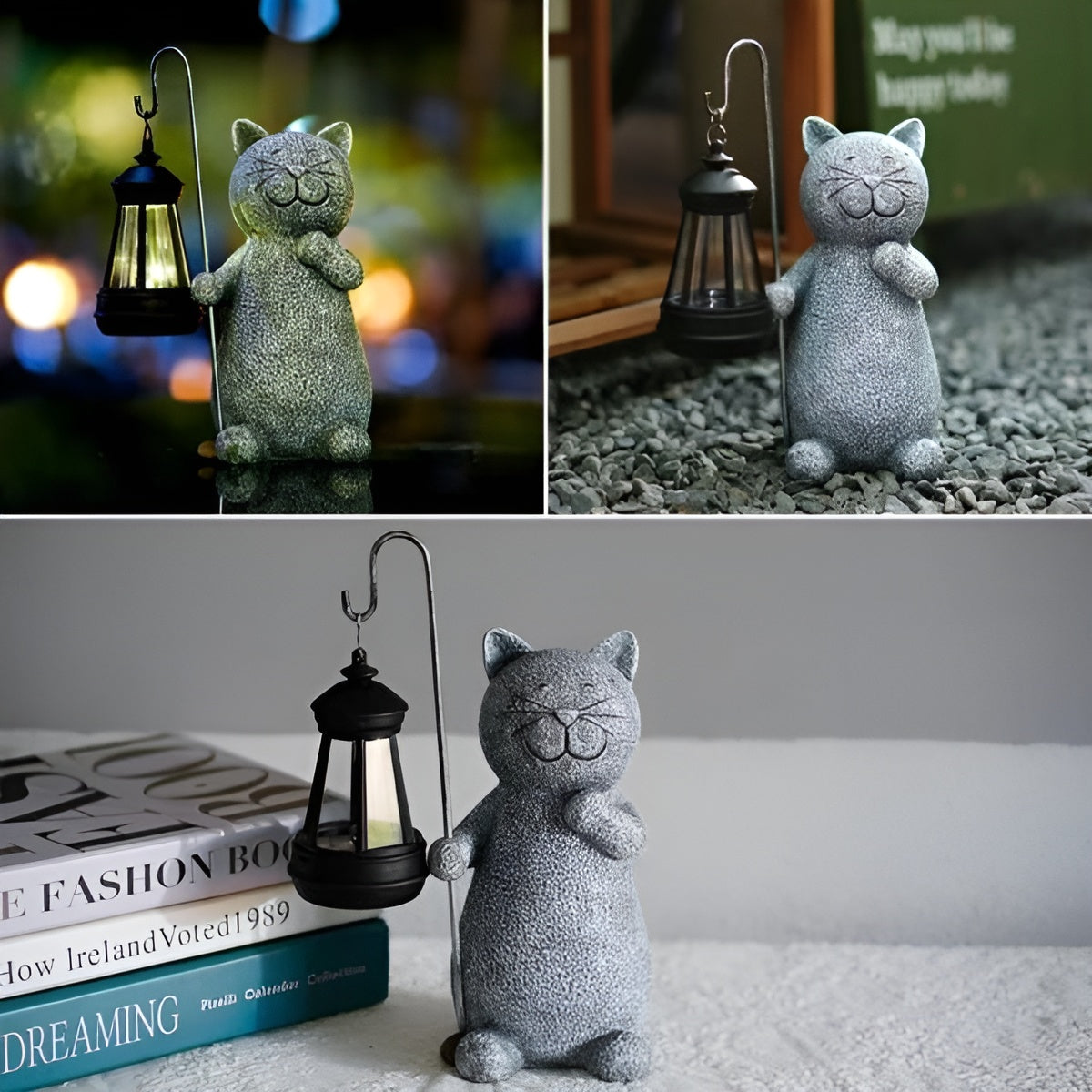 Statue de chat solaire pour jardin | Décoration extérieure peinte à la main pour jardin