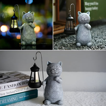 Statue de chat solaire pour jardin | Décoration extérieure peinte à la main pour jardin