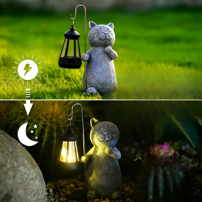 Statue de chat solaire pour jardin | Décoration extérieure peinte à la main pour jardin