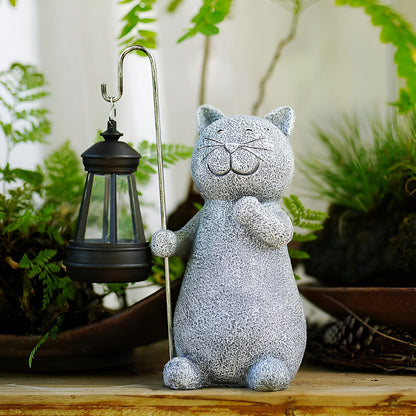 Statue de chat solaire pour jardin | Décoration extérieure peinte à la main pour jardin