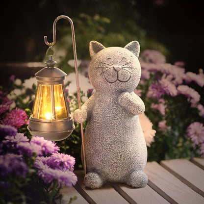 Statue de chat solaire pour jardin | Décoration extérieure peinte à la main pour jardin