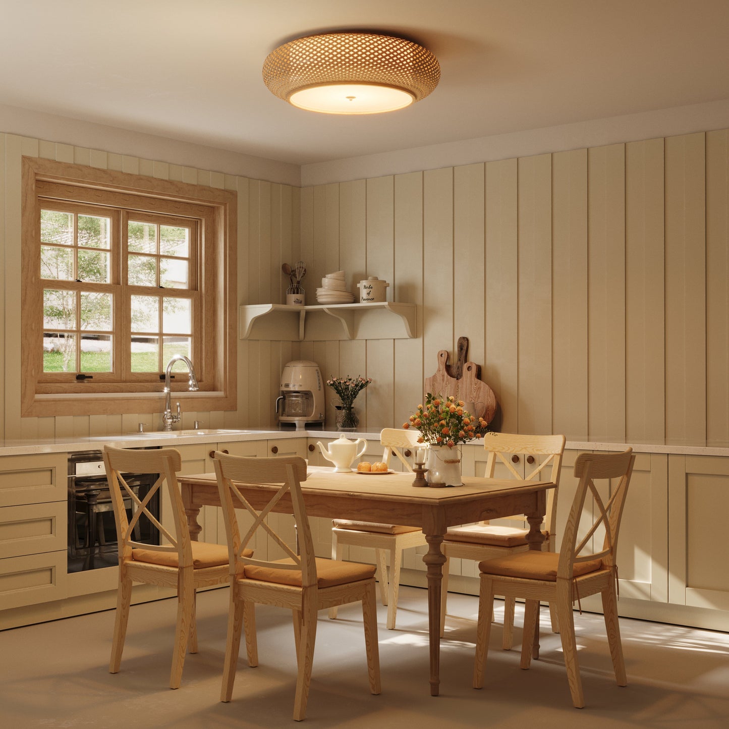 Lampe de plafond en bambou fabriquée à la main – Armatuur LED de style zen pour la décoration intérieure