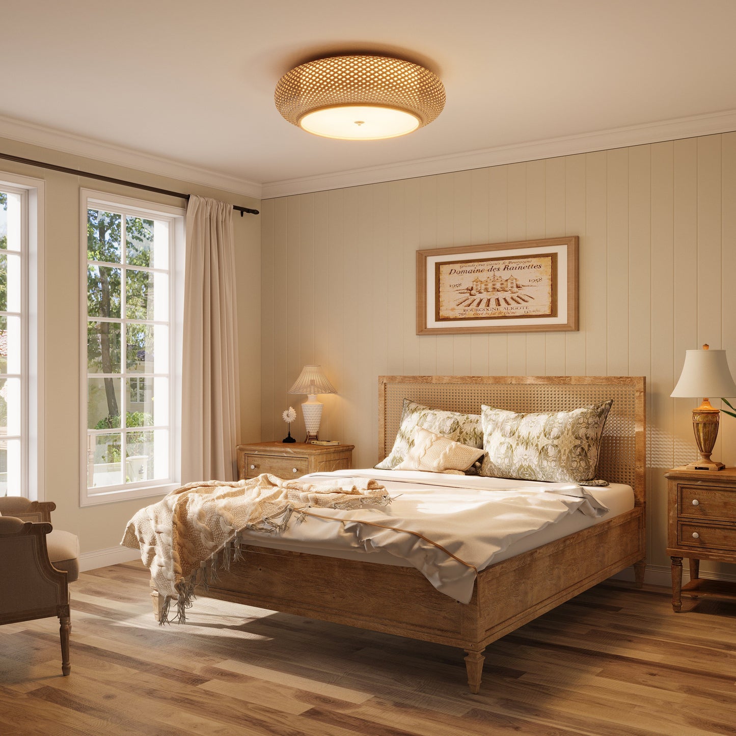 Plafonnier en bambou tissé à la main – Luminaire LED de style zen pour la décoration intérieure