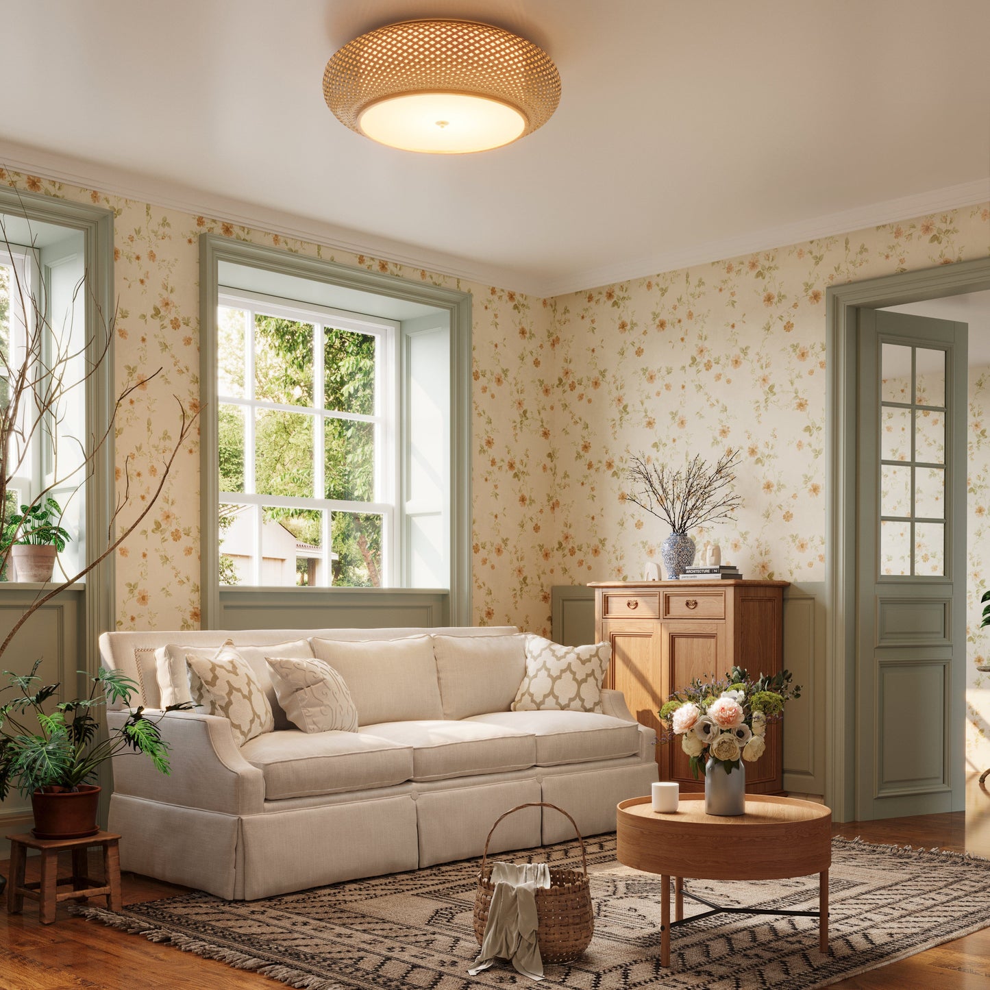 Lampe de plafond en bambou fabriquée à la main – Armatuur LED de style zen pour la décoration intérieure