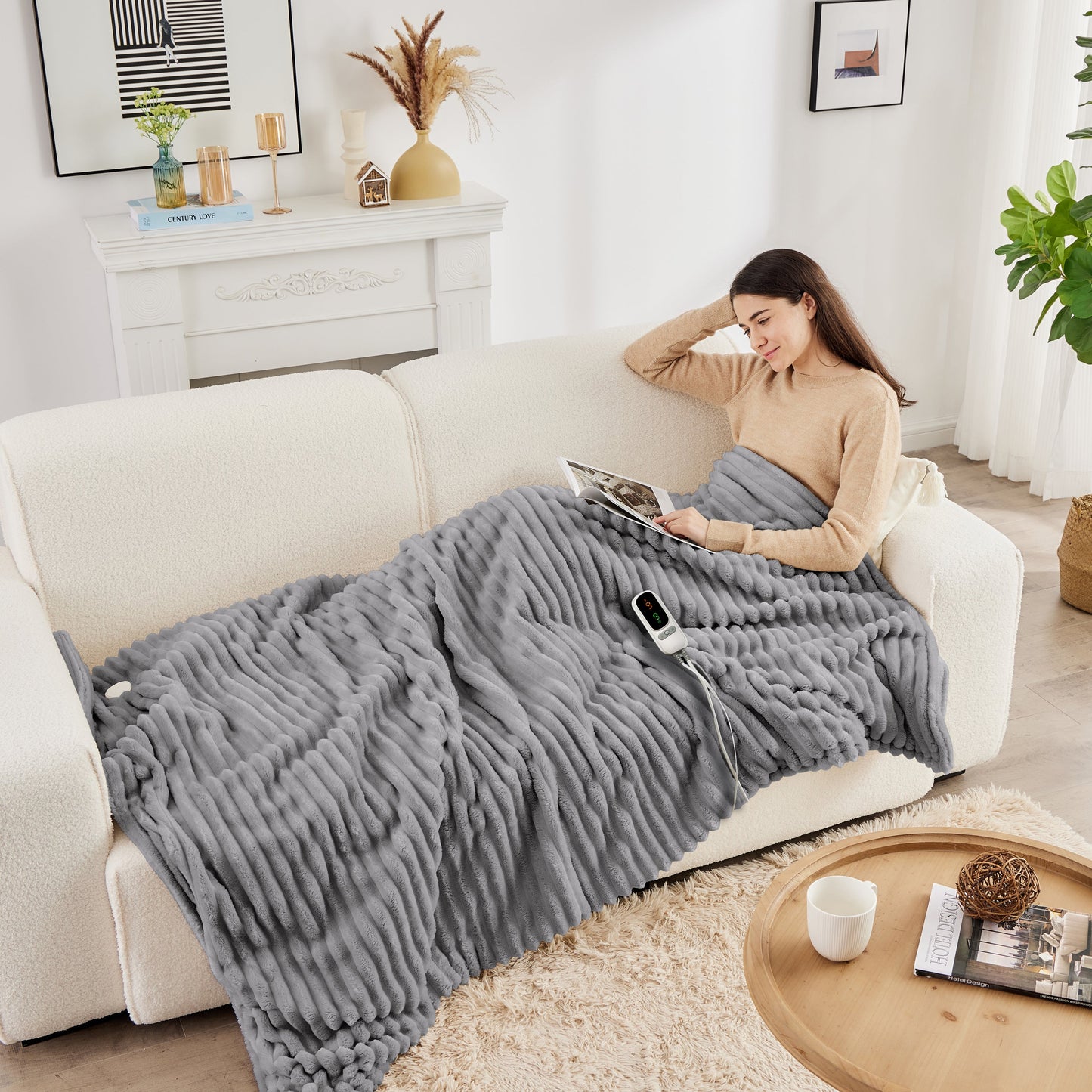 Neo Grijze Elektrische Deken Verwarmde Fleece Overdeken