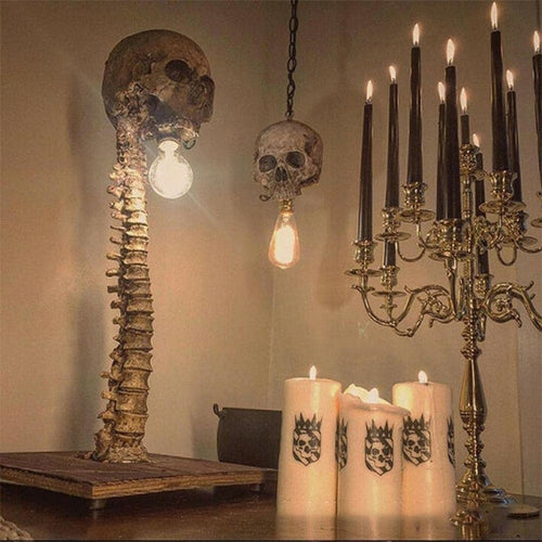 Lampe de chevet LED en forme de crâne et de colonne vertébrale - Décoration d'Halloween macabre