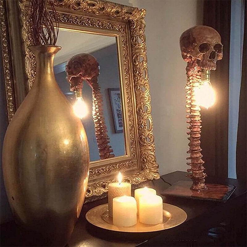 Lampe de chevet LED en forme de crâne et de colonne vertébrale - Décoration d'Halloween macabre
