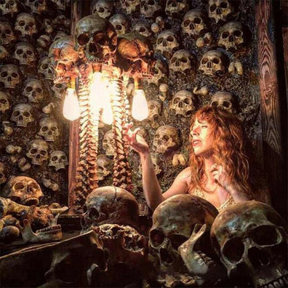 Lampe de chevet LED en forme de crâne et de colonne vertébrale - Décoration d'Halloween macabre