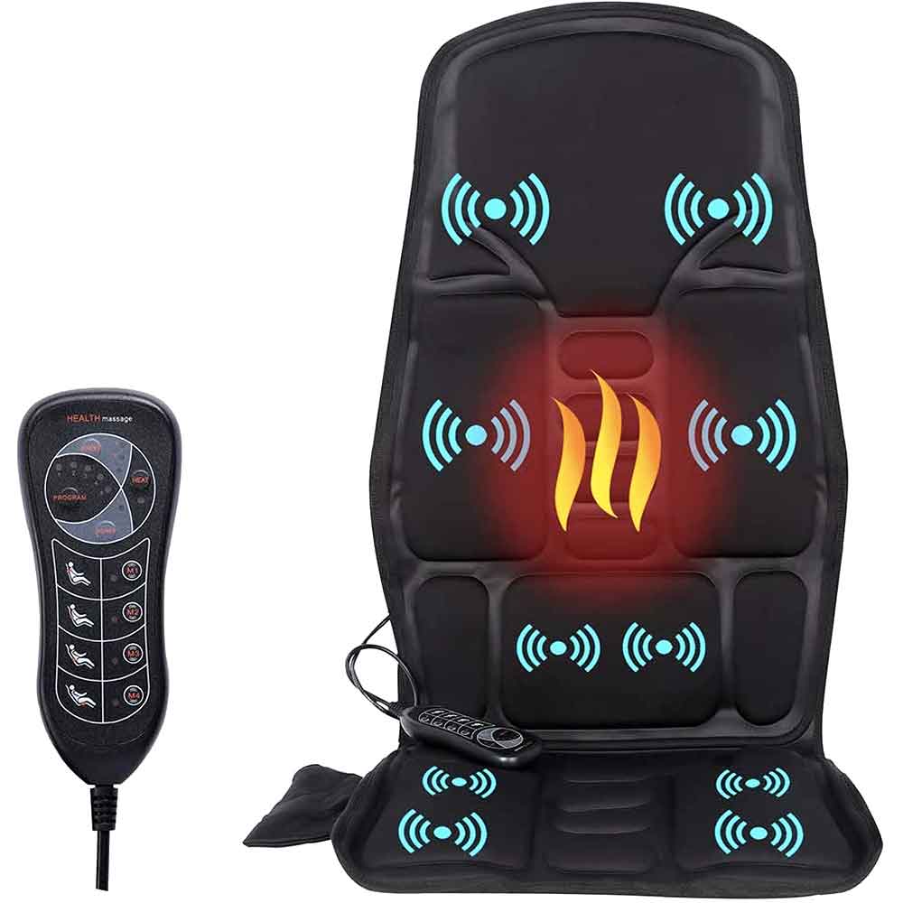Ergonomische Massage-Sitzauflage | Shiatsu- & Vibrationsmassage für Nacken, Rücken & Oberschenkel | Zuschaltbare Wärmefunktion | Inkl. Auto-Adapter & Fernbedienung