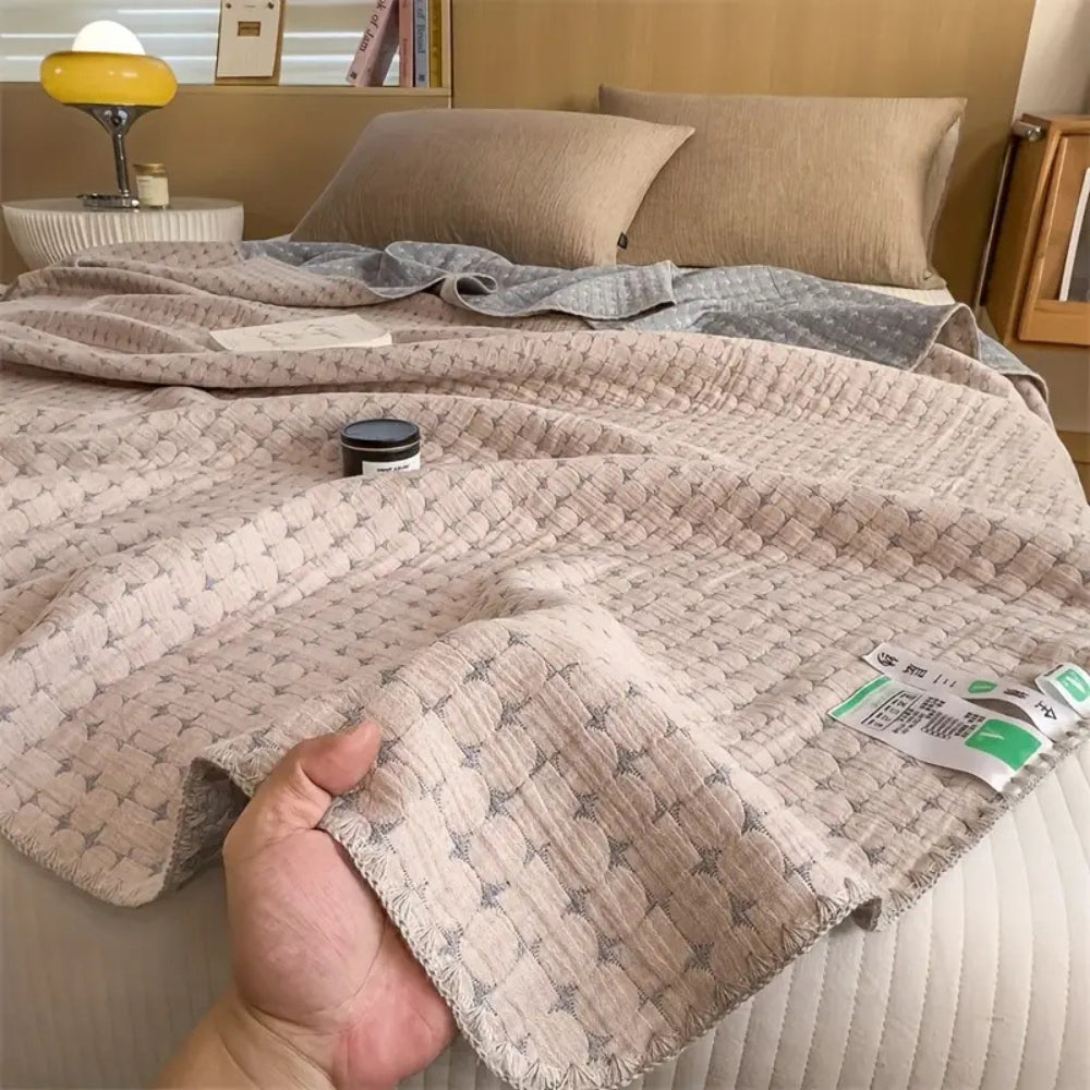 Couverture réversible en coton - Jeté doux en seersucker matelassé pour la maison