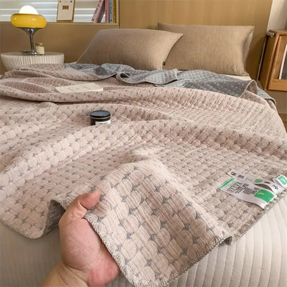 Couverture réversible en coton - Jeté doux en seersucker matelassé pour la maison