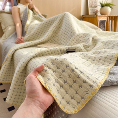 Couverture réversible en coton - Jeté doux en seersucker matelassé pour la maison