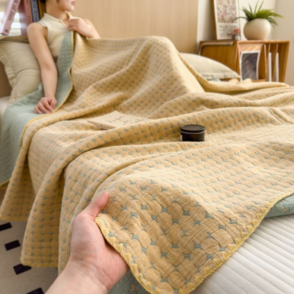 Couverture réversible en coton - Jeté doux en seersucker matelassé pour la maison