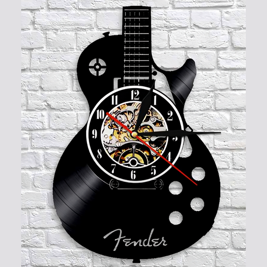 Horloge murale en vinyle guitare | Décoration musicale unique pour la maison