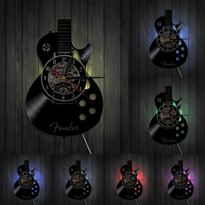 Horloge murale en vinyle guitare | Décoration musicale unique pour la maison