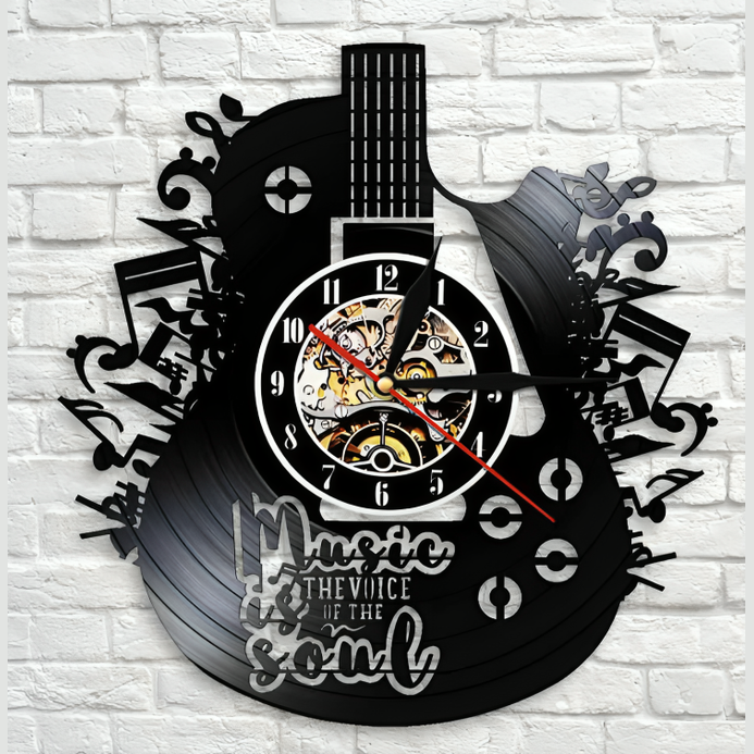 Horloge murale en vinyle guitare | Décoration musicale unique pour la maison