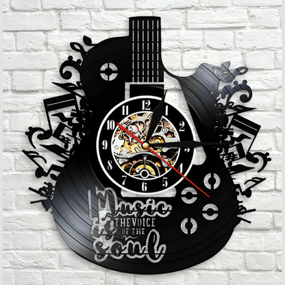 Horloge murale en vinyle guitare | Décoration musicale unique pour la maison