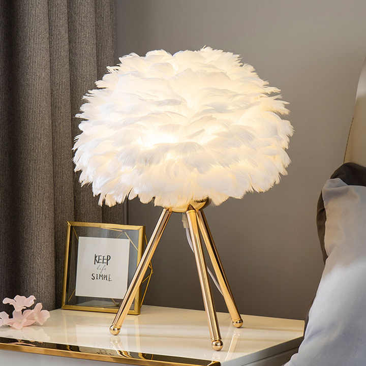 Lampe de table à plumes à intensité variable - Éclairage décoratif élégant pour la maison