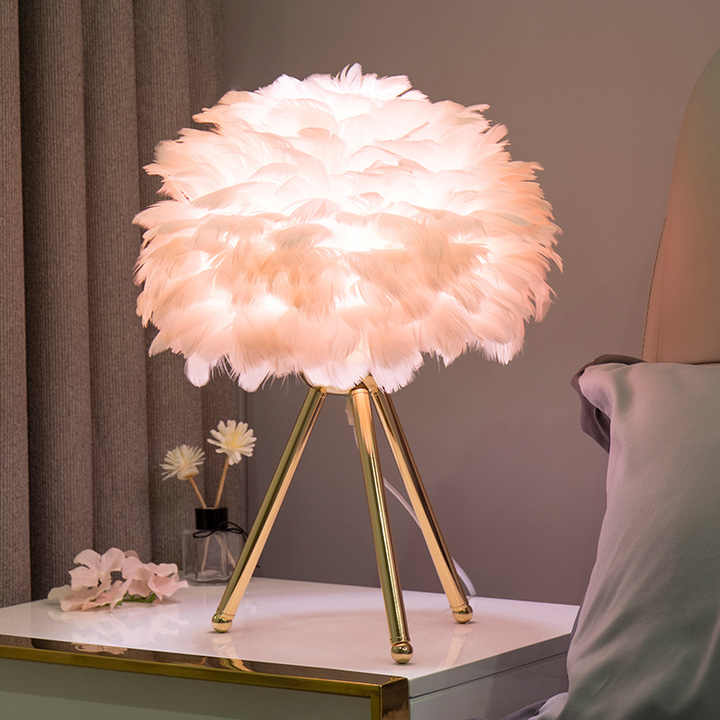 Lampe de table à plumes à intensité variable - Éclairage décoratif élégant pour la maison