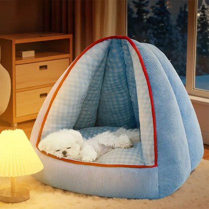 Cozy Semi-Enclosed Cave Dog Bed | Warm Pet Bed for Dogs & Cats