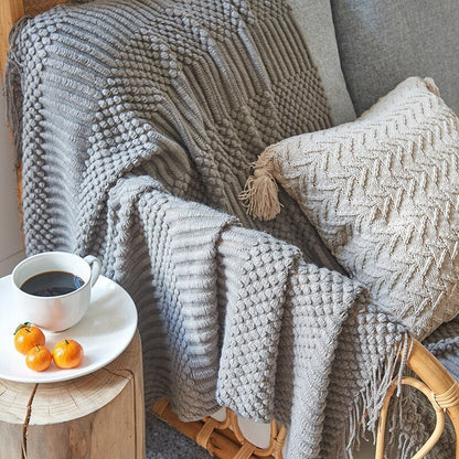 Cozy Weighted Knitted Throw Blanket for Sofa or Bed - Soft & Textured