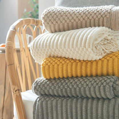 Cozy Weighted Knitted Throw Blanket for Sofa or Bed - Soft & Textured