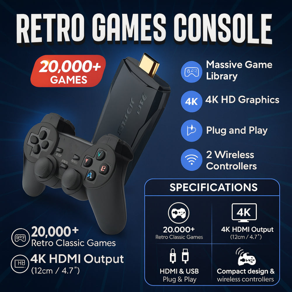 Console de jeux rétro avec 20 000 jeux classiques et sortie HDMI 4K