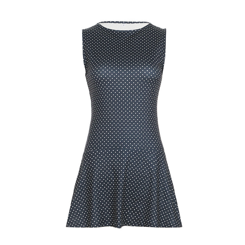Damen ärmelloses Mini-Kleid mit Punkten und taillierter Taille