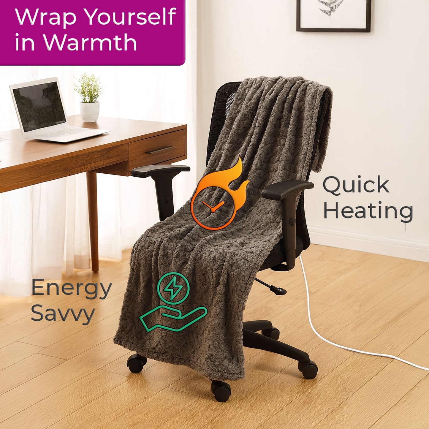 Neo Grijze Elektrische Kabelgebreide Verwarmde Deken